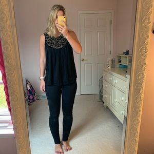 Anthropologie Shirt with Gold and velvet NWOT